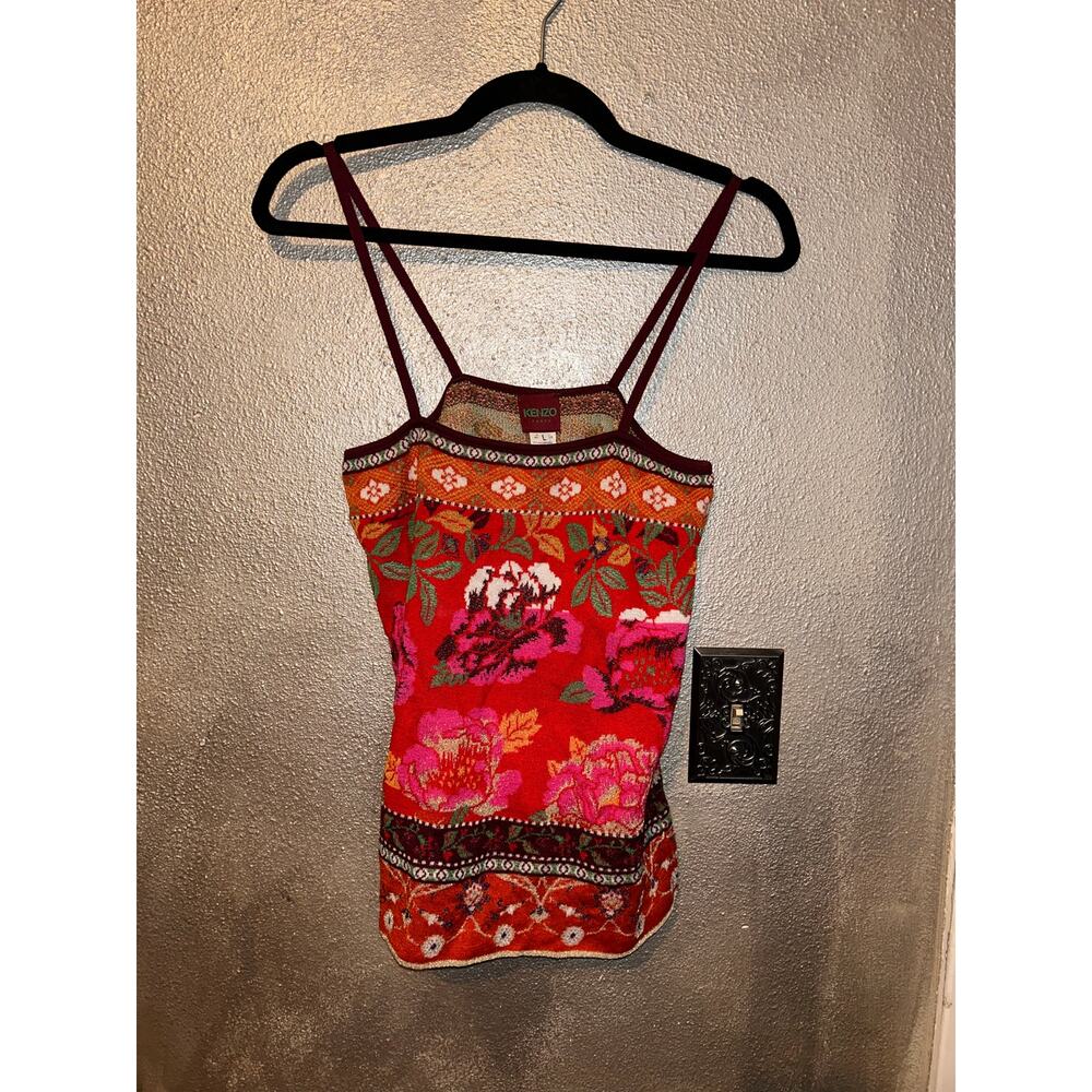 KENZO Paris Boho Hippie CottageCore Whimsical Floral Knit Spaghetti Strap Top